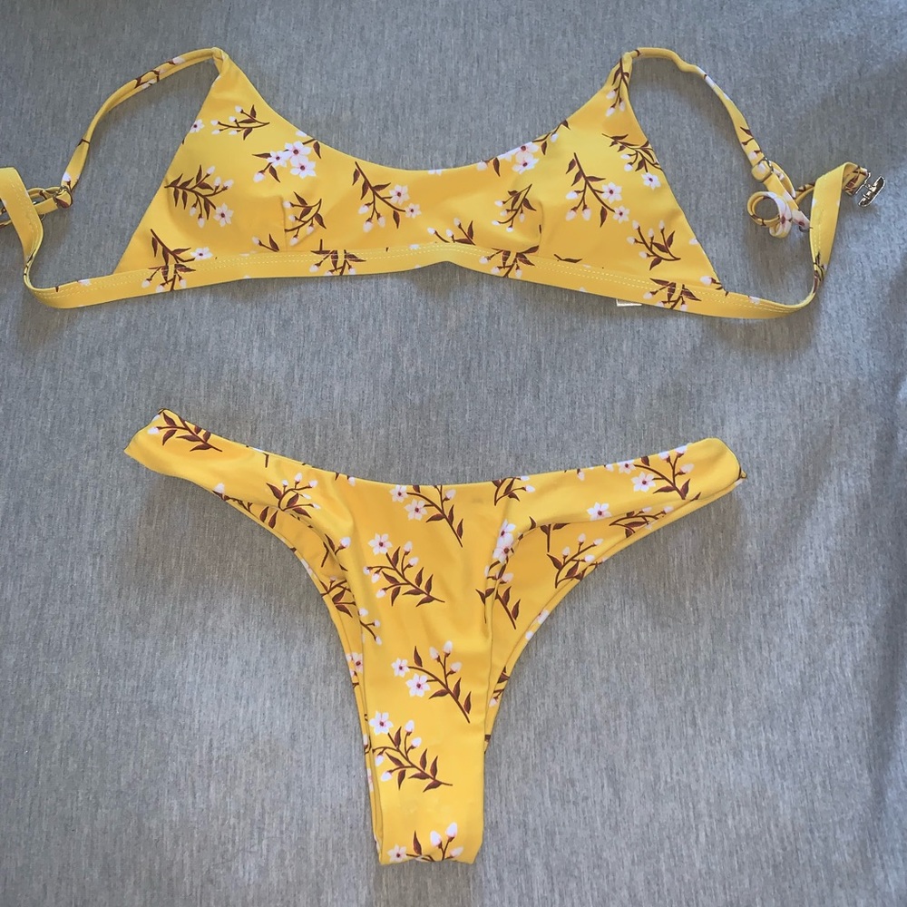 Yellow bikini top and bottom